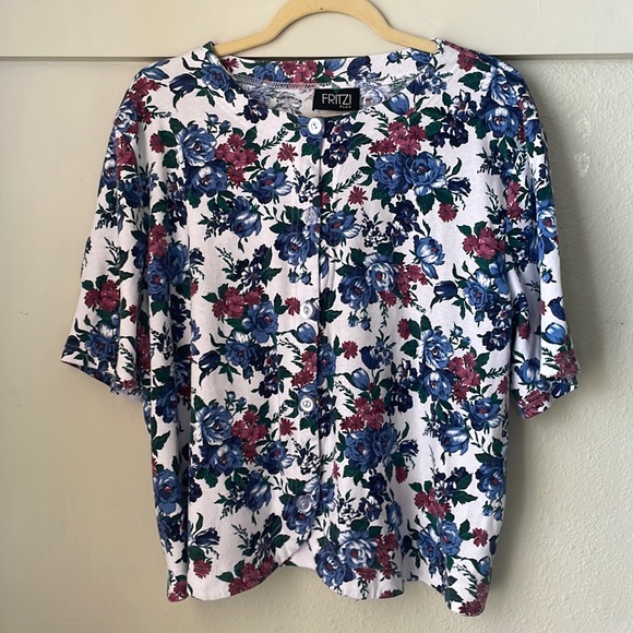 Vintage Fritzi short sleeve floral button down blouse - Picture 1 of 7